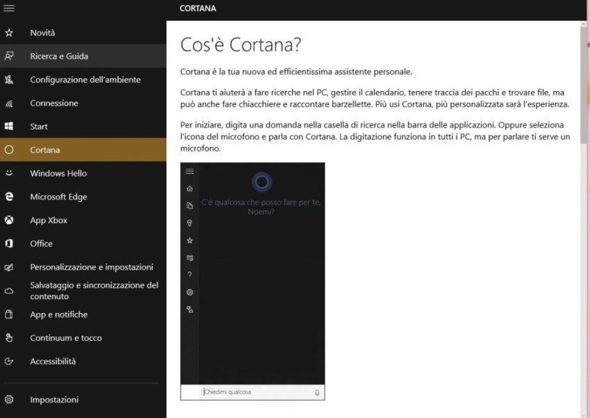 Cortana assistente vocale Windows 10