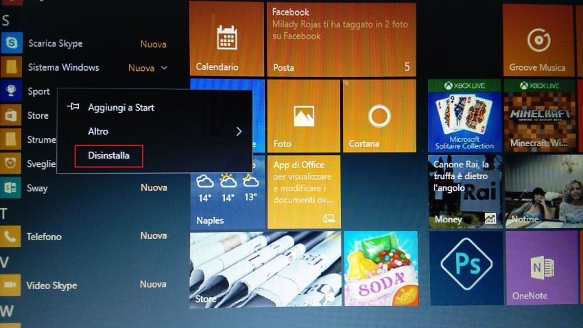 Come disinstallare Applicazioni e Programmi su Windows 10