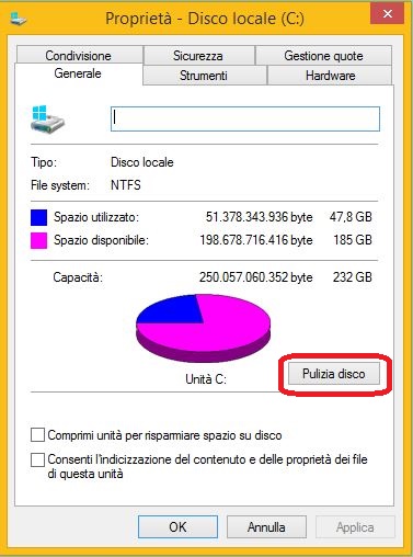 Come fare spazio sul disco in Windows 8.1