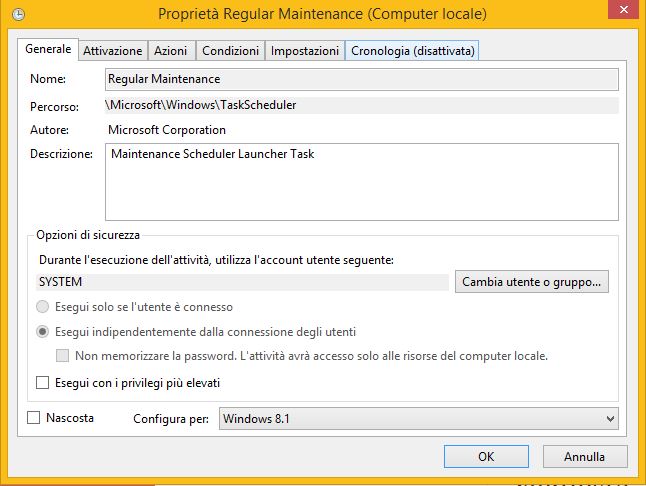 Come disattivare manutenzione automatica su Windows 8.1