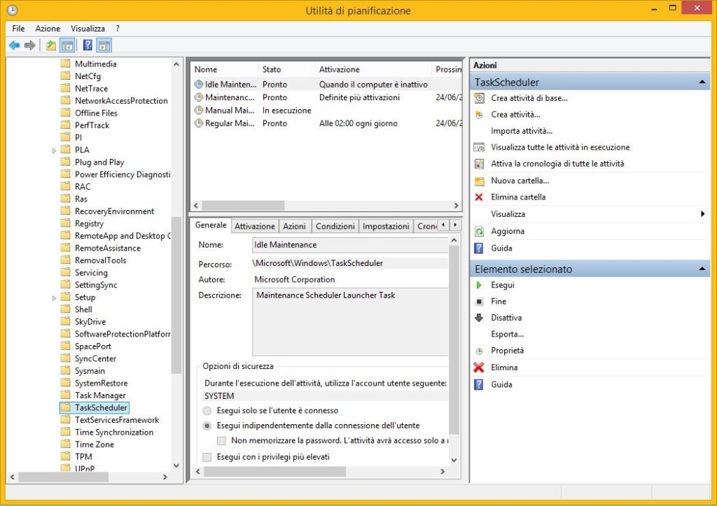 Disattivare manutenzione automatica Windows 8.1