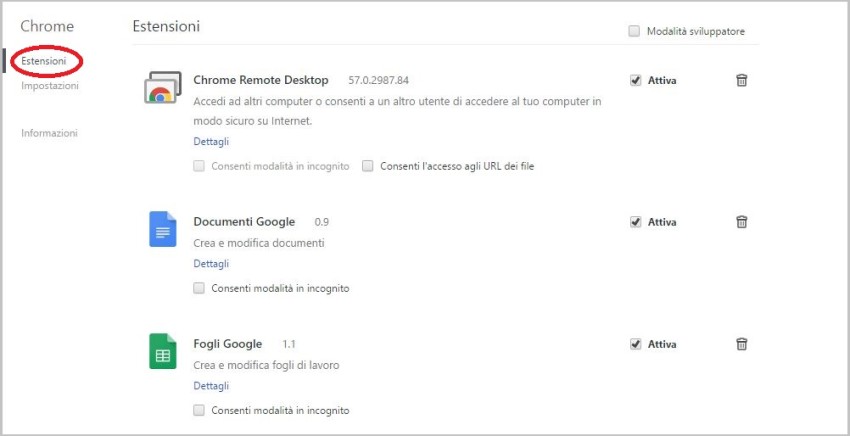 Rimuovere estensione Chrome Remote Desktop