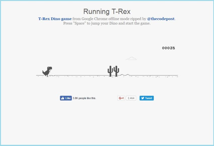 Gioco del dinosauro T-rex su Google Chrome offline