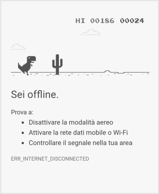 Gioco del dinosauro T-rex su Google Chrome offline