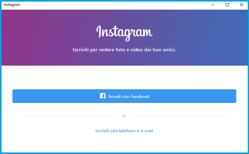 Instagram applicazione su Windows 10