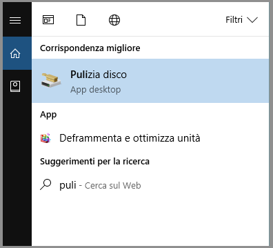 Applicazione integrata pulizia disco Windows 10