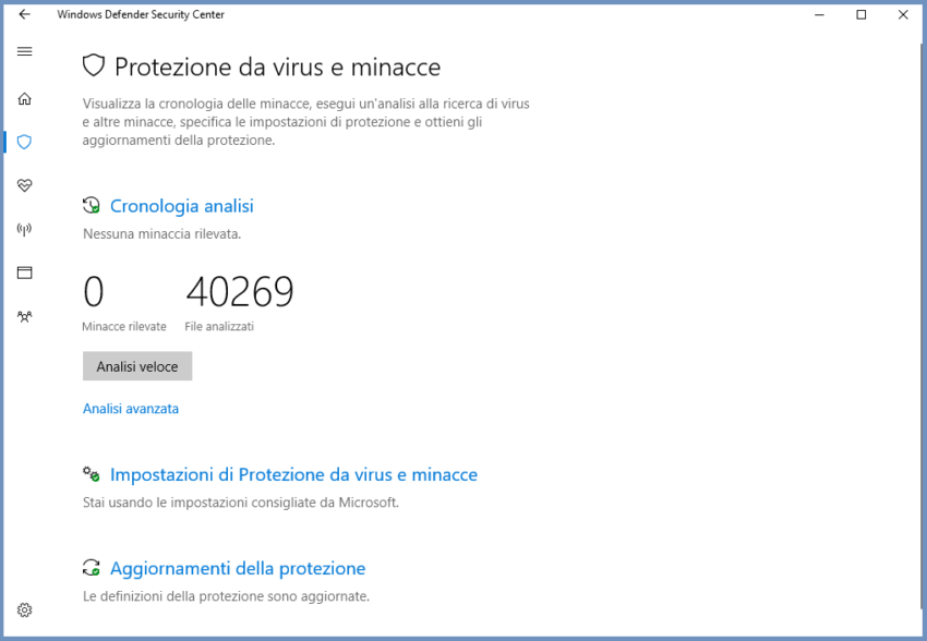 Antivirus Defender Security Center Windows 10