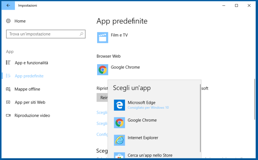 Cambiare applicazione predefinita Windows 10