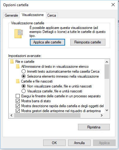 Come mostrare file e cartelle nascoste Windows 10
